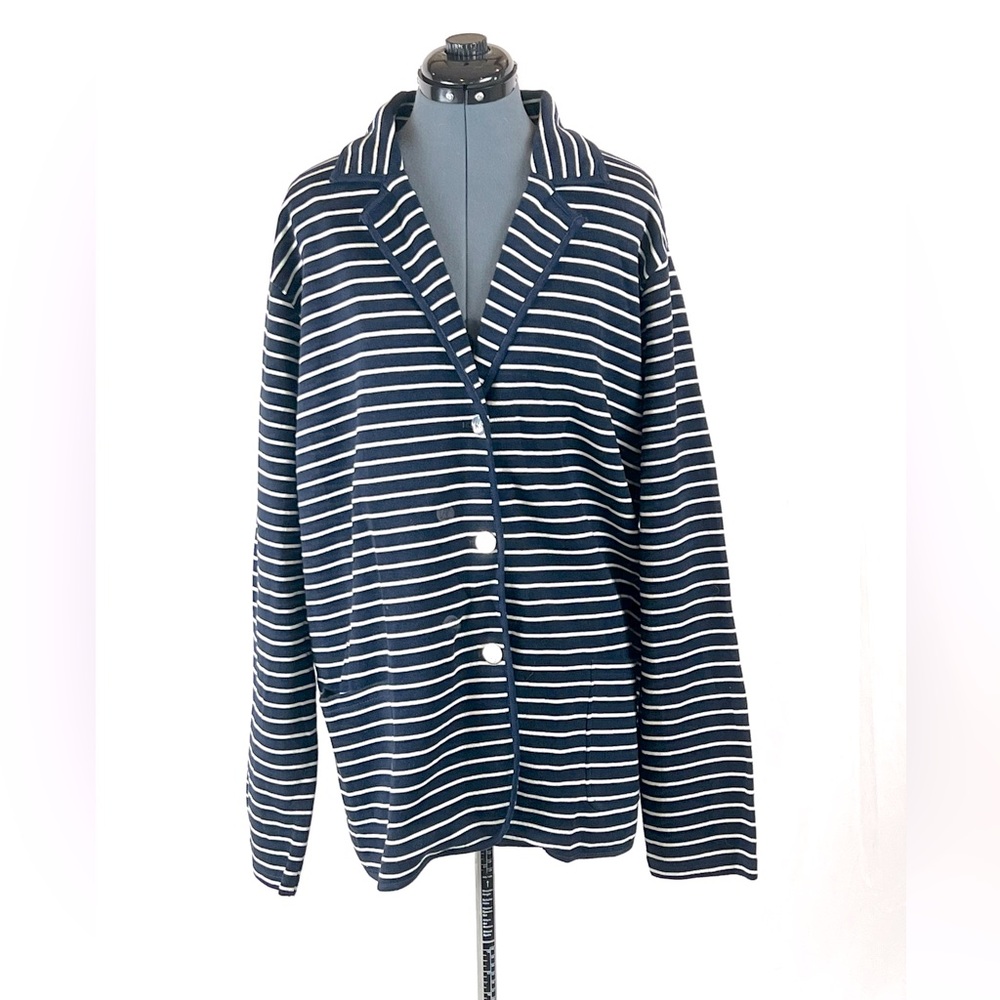 CHAPS navy/white stripe knit blazer lined 3X 893